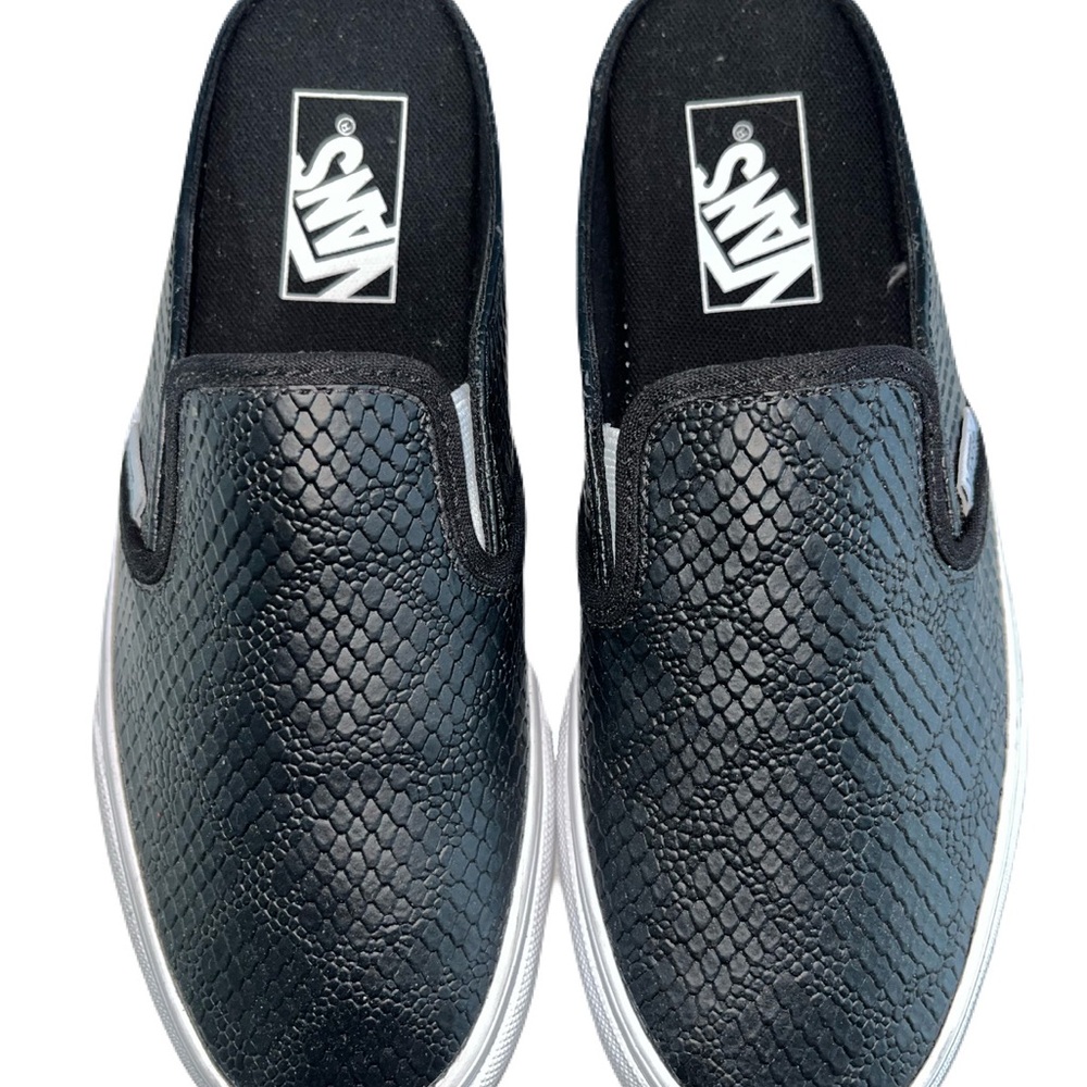Vans Black Slip-On Loafers with Snakeskin Texture